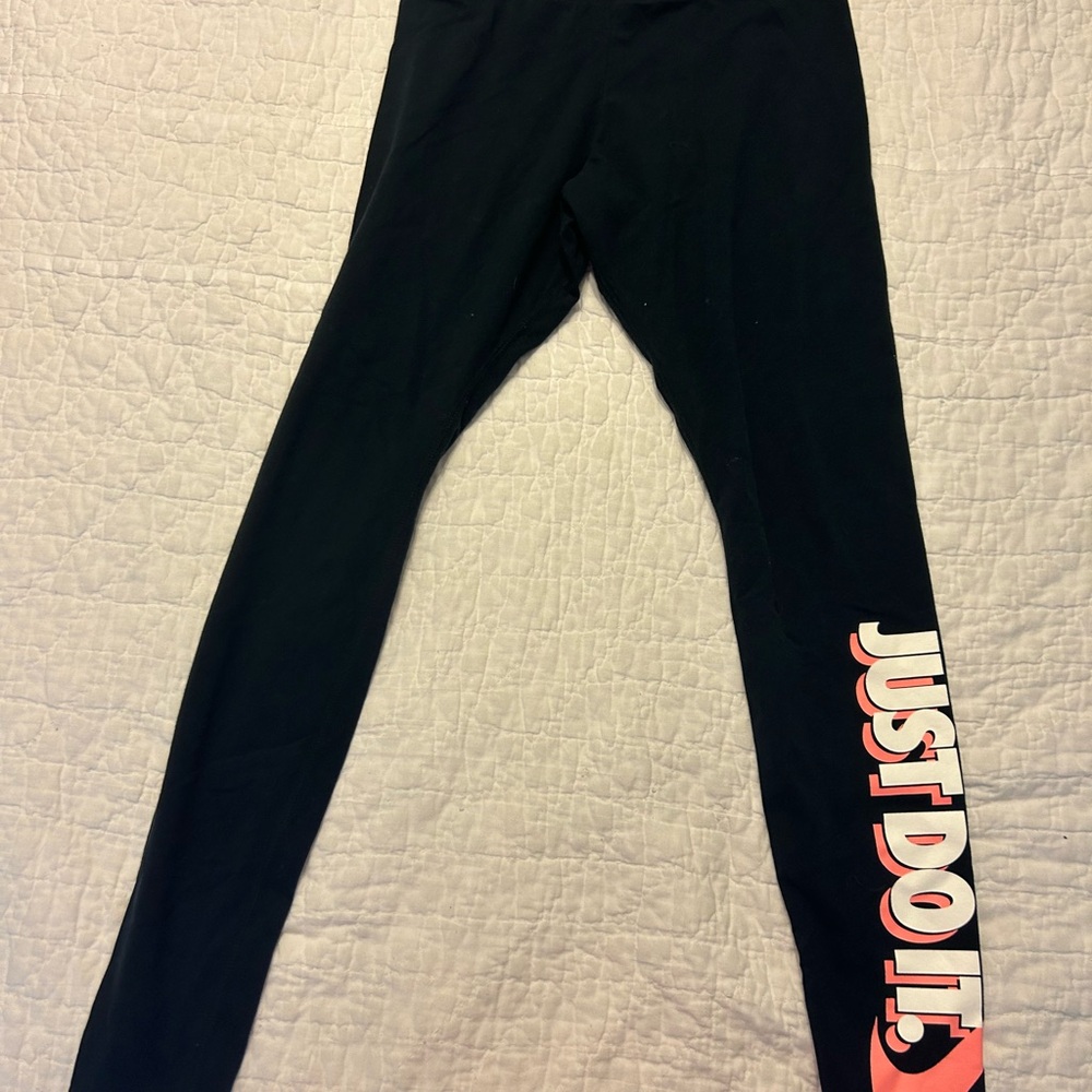 Nike Kids Black Leggings with Pink Just Do It Print